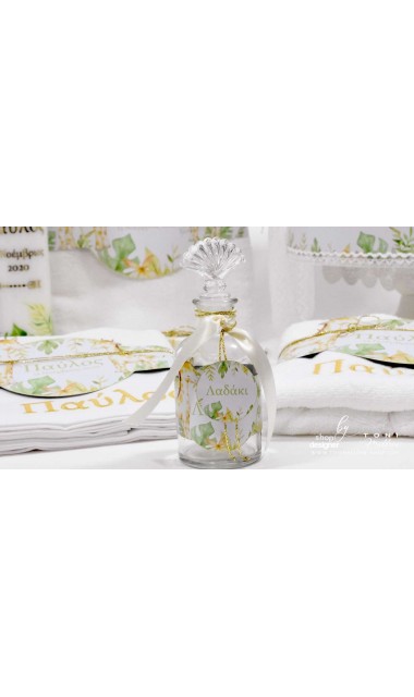 Trusou botez cu girafa si puiul ei cu frunze exotice de palmier si efecte watercolor Jungle Baby Giraffe 10